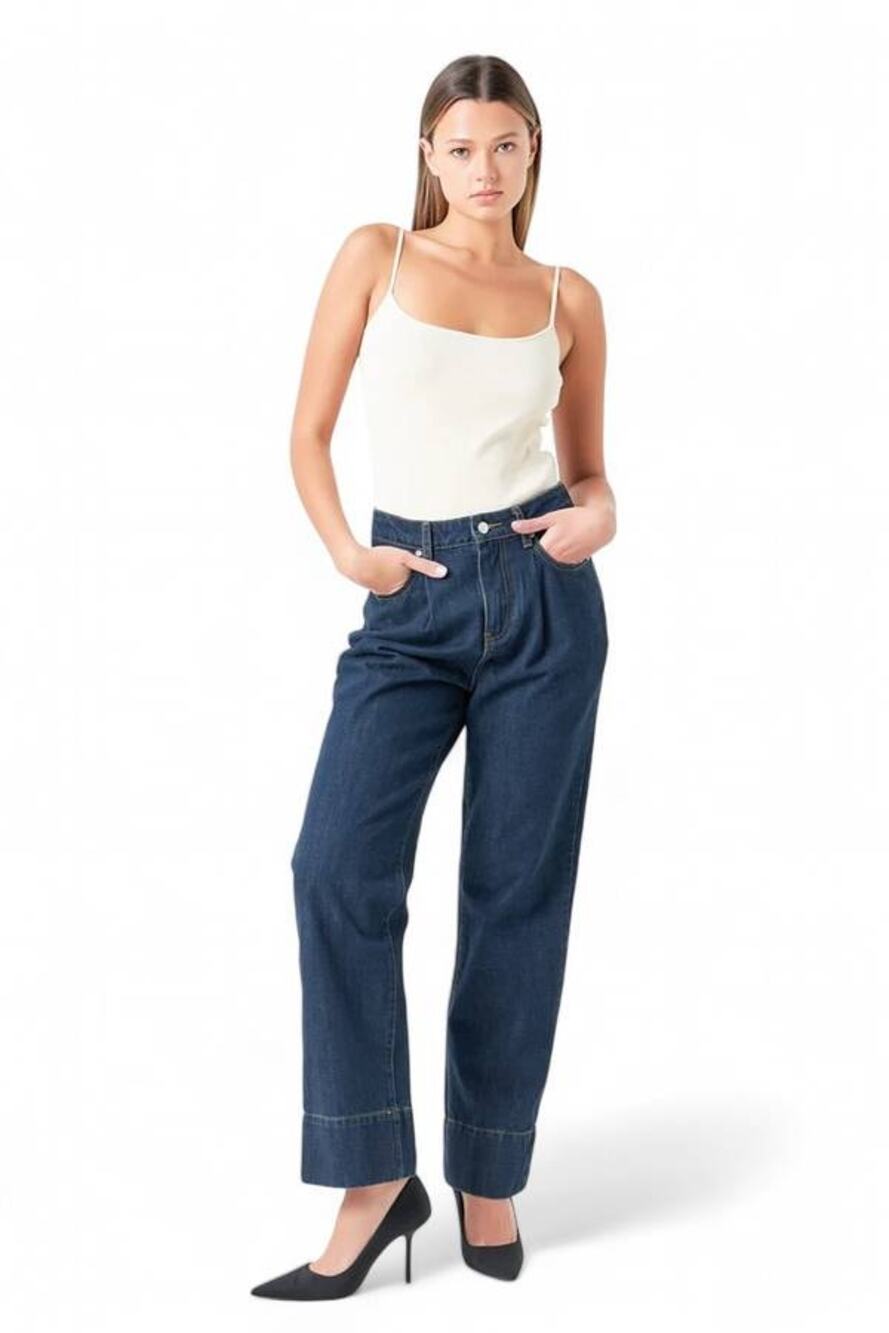 GREY LAB Marnie Wide Leg Trouser Jeans Navy Blue Relaxed Small US 4 Minimalist